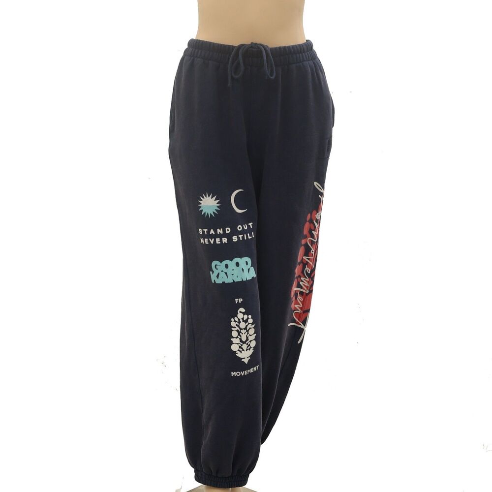 Free People FP Movement All Star Graphic Print Pants Smocked Mid-Rise L 286963